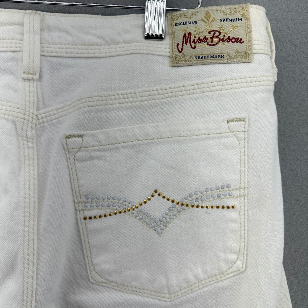 Y2K Miss Bisou White Bootcut Jeans DEADSTOCK Embellished Studs‎ SZ 29 Flared Y2K